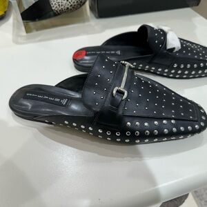 STEVEN by STEVE MADDEN~BLACK FAUX LEATHER MULE~SILVER HARDWARE & STUDS~NICE~